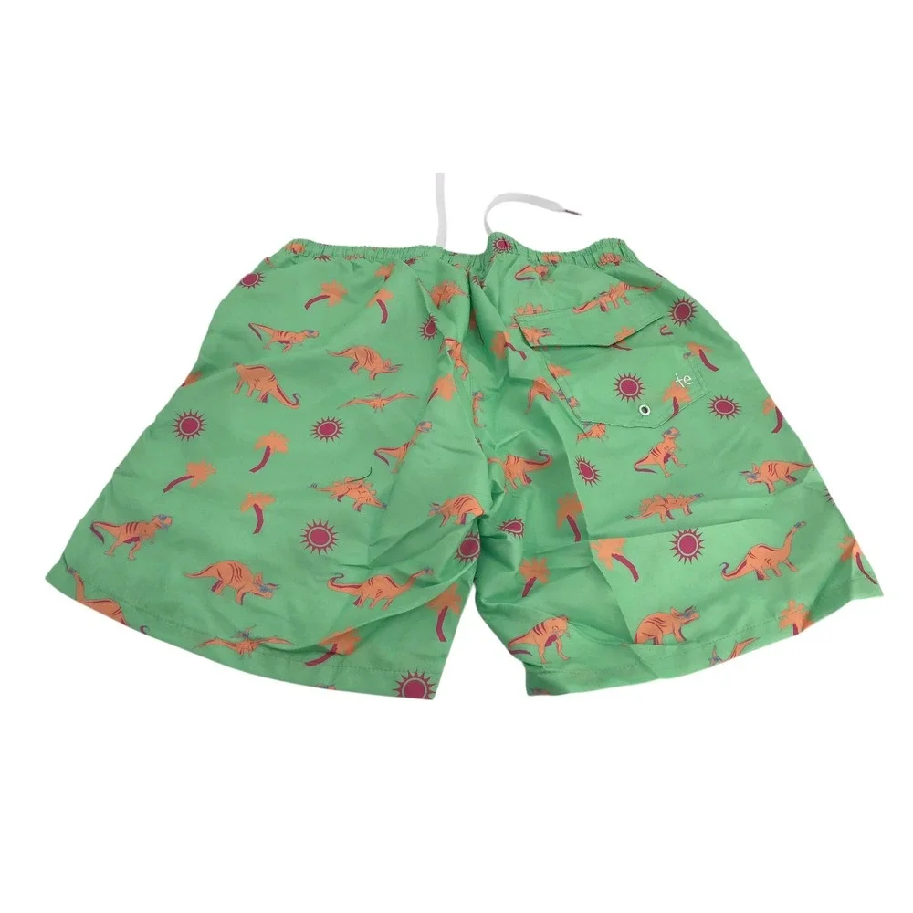 Tipsy Elves Mens Dino Desert Swim‎ Trunks Green Dinosaur Print Size Large Lined